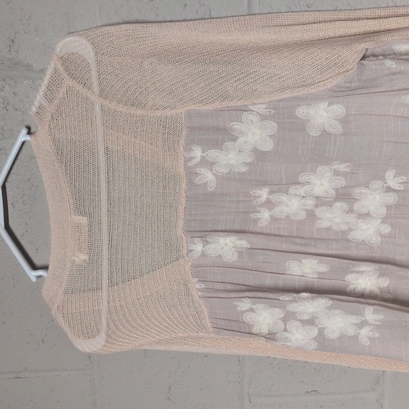 Simply Couture Beige Floral Mixed Media Cardigan Duster Size 1XL NWOT - Picture 6 of 7